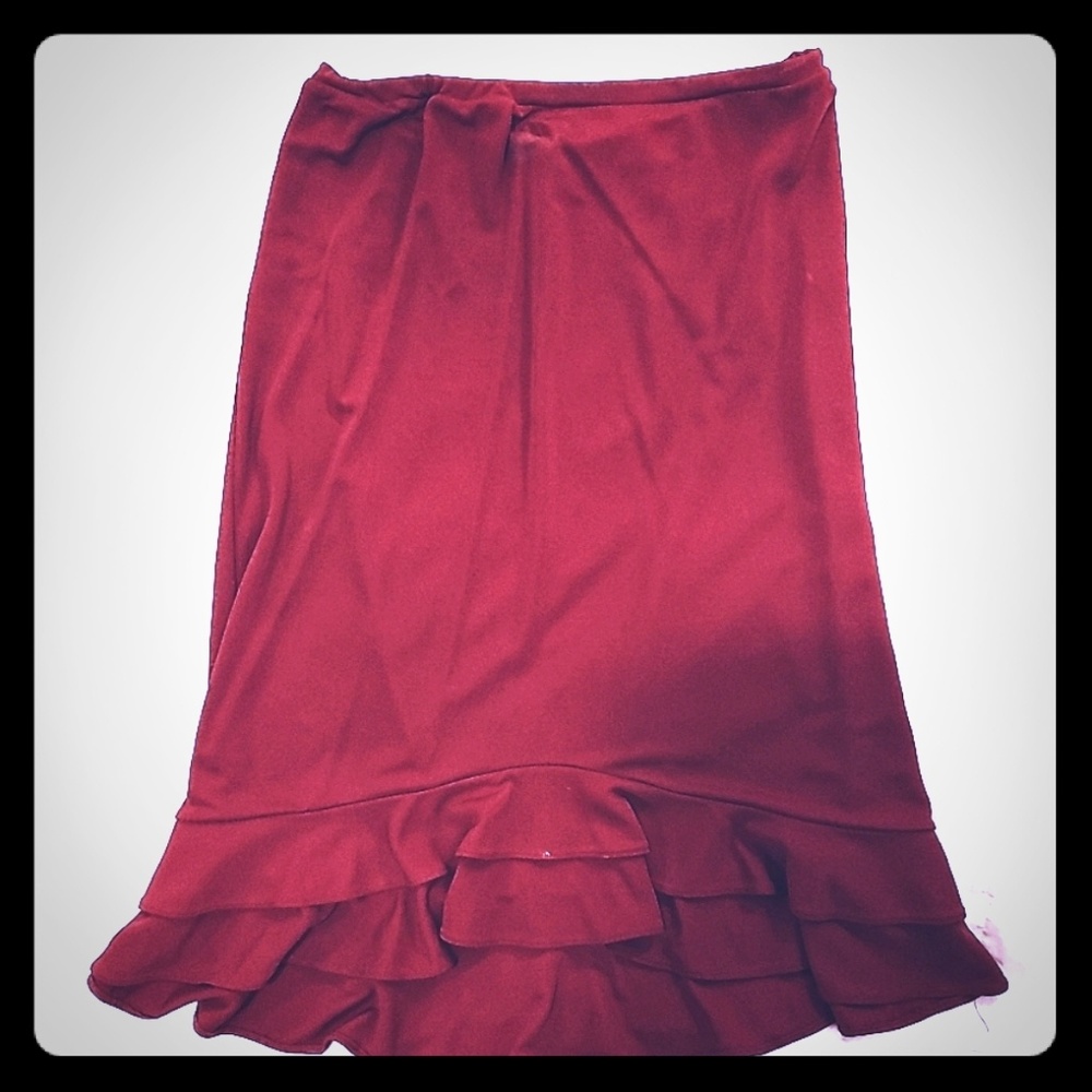 Loft Ann Taylor Dark red ruffle skirt